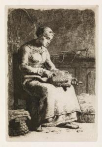 MILLET Jean Francois 1814-1875,La Cardeuse.,1855,Swann Galleries US 2016-03-08