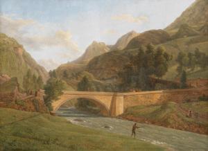 MILLIN DU PERREUX Alexandre Louis R. 1764-1843,Mountainous river scene with figure fis,1831,Bonhams 2022-03-09