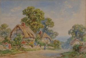MILLS H 1893-1897,Thatched cottages and figures talking over the garden gate,Morphets GB 2009-09-10