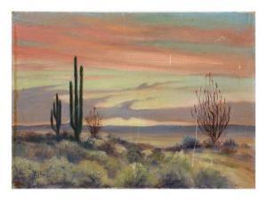 Mills Wilfrid Taylor 1912-1988,Southwestern Desert Sunset with Cactus,1945,Burchard US 2020-02-23