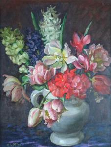 Milne Hilda Lucy 1874-1960,Still Life Spring Flowers in Jug,1927,Halls GB 2020-09-02
