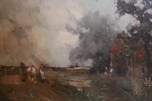 MILNE William Watt 1873-1951,landscape with figure and horse drawn cart p,Lawrences of Bletchingley 2023-01-31