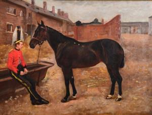 MILNER William E,Portrait of a bay horse with officer seated on a d,1891,Mallams 2018-02-28