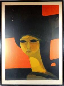 MINAUX Andre 1923-1986,"Visage féminin sur fond rouge et noir".,Audap-Mirabaud FR 2014-04-29