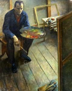 MINEYKO Vladimir Andreyevich 1925,Self portrait of the artist seated in his stu,1960,Gorringes 2019-06-25