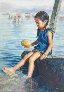 MING WAI 1938,The Fish Girl at the Sea Side,Lando Art Auction CA 2023-10-15