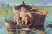 MING Wei,Young boy collecting fish on a seashore,Ewbank Auctions GB 2015-11-05