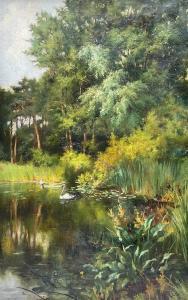 MINNS Fanny M. 1847-1929,Swans on the Lily Pond,1890,Duggleby Stephenson (of York) UK 2022-08-05