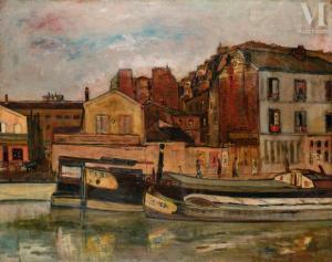 MINTCHINE Abraham 1898-1931,Les péniches au canal Saint Martin,1930,Millon & Associés FR 2023-10-24