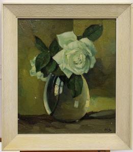 MIOLÉE Adrianus 1879-1961,Witte rozen in vaas rechtsonder get,Venduehuis NL 2015-12-16