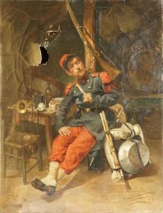 MIRALLES DARMANIN José 1851-1900,Militaire au repos dans une taverne,1876,Rossini FR 2024-01-25