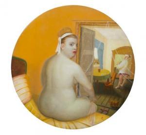 MIRETSKY David 1939,Nude with Man Dressing,1984,Hindman US 2011-09-12