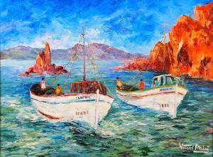 MIRO Vincent,“Barcos en una cala faenando”,Goya Subastas ES 2013-04-16