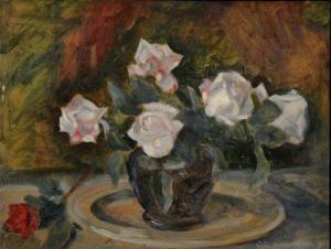 MIRONESCU LETA CALLIOPE 1896-1981,Vas cu trandafiri albi,1966,GoldArt RO 2015-11-11