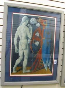MISHIN Valery 1939,rear view of standing female nude with large styli,O'Gallerie US 2007-10-24
