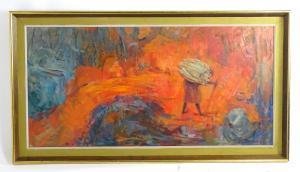 MITCHELL Alex,An abstract landscape with a fire and a native tri,1963,Claydon Auctioneers 2022-12-30