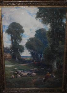 MITCHELL Ernest Gabriel 1859,Rural landscape with shepherds and sheep,Cuttlestones GB 2016-12-02
