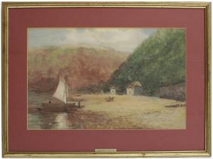 MITCHELL Hutton,beach scene with fishing boats and a horse and car,Gardiner Houlgate 2021-07-29