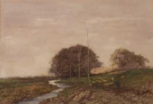 MITCHELL Hutton 1872-1939,Shepherd & Sheep by a stream at twilight,Mallams GB 2021-08-22