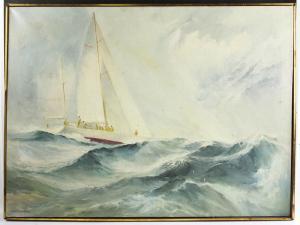 MITCHELL JAMES E 1926,Large ketch sailboat under full sail on rough seas,Kaminski & Co. 2019-02-02