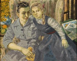 MITCHELL Leonard 1925-1980,Mother and Daughter (Mrs Williamson and daughter C,1956,Webb's 2022-06-20