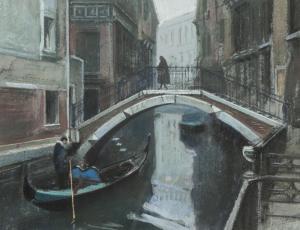 MITCHELL SUE,Venetian canal scene with bridge and gondola,Capes Dunn GB 2018-03-20