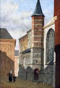 MITTERTREINER Johannes Jacobus 1851-1890,Figures passing a church,Gorringes GB 2019-06-25