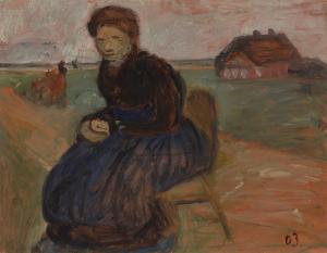 MODERSOHN BECKER Paula 1876-1907,Auf einem Stuhl sitzende Bäuerin vor Landscha,1903,Villa Grisebach 2023-06-02