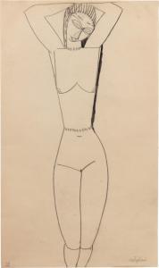 MODIGLIANI Amedeo 1884-1920,Femme nue de face, mains sur la tête, inclinée à g,Sotheby's 2024-04-23