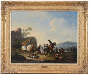 MOERENHOUT Jozef Jodocus 1801-1874,The Falconry,1852,Brunk Auctions US 2023-11-17