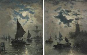 MOERENHOUT PIERRE VICTOR 1856-1935,Fishing boats in moonlight,Bernaerts BE 2016-10-24