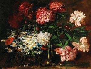 MOERENHOUT PIERRE VICTOR,Flower Piece with Peonies and Daisies,1896,Palais Dorotheum 2019-09-18