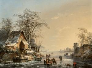 MOERMAN Albert Edouard 1808-1856,Animated River Landscape in Winter,De Vuyst BE 2018-05-19