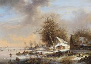 MOERMAN Albert Edouard 1808-1856,Winter Landscape with Ice Skaters,De Vuyst BE 2015-03-07