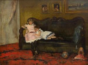 MOERMAN Johannes Lodewijk 1850-1896,Two sisters on the sofa,Venduehuis NL 2021-05-27