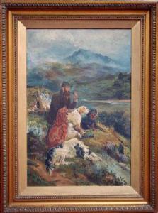 MOFFETT Thomas,A SPORTSMAN SEATED ON A HILLSIDE WITH HIS FOUR DOG,1909,Anderson & Garland 2009-08-27