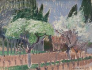 MOGET Piet, Pierre 1928-2015,A landscape with flowering trees,1953,Venduehuis NL 2023-05-25