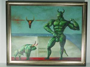 MOHASSES BAHMAN 1931-2010,green minotaur with small bull to the left,888auctions CA 2023-07-13