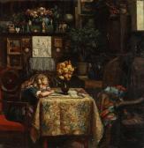 MOHL HANSEN Kristian,Interior with a little girl at a table,1910,Bruun Rasmussen 2020-12-07