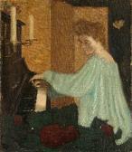 MOILLIET Louis Rene,Hélène Gobat, die Braut des Künstlers am Klavier,1906,Kornfeld 2018-06-15