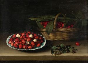 MOILLON Louise 1610-1696,Nature morte à la coupe de fraises, panier de ceri,1631,Aguttes 2022-03-25