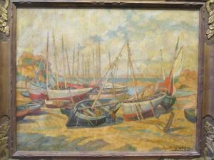 MOISELET Gabriel 1885-1961,fishing boats at low tide,Cheffins GB 2018-10-18