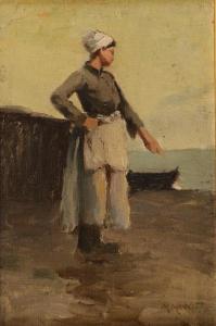 MOISSET Maurice 1860-1946,Pêcheuse en bord de mer,Thierry-Lannon FR 2020-07-04