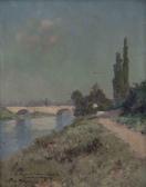 MOISSON Raymond 1865-1898,Bord de fleuve au pont,Dogny Auction CH 2014-03-18