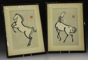 mokuchu Urushibara 1888-1953,A horse,Tooveys Auction GB 2016-02-24