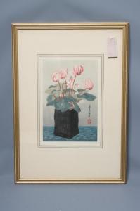 mokuchu Urushibara 1888-1953,Still Life with Cyclamen,Hartleys Auctioneers and Valuers GB 2017-06-14