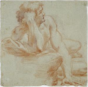 MOLA Pier Francesco,Reclining male nude, supporting his head with his ,Galerie Koller 2023-03-31
