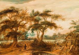 MOLANUS Mattheus 1590-1645,Forest landscape with farmhouse and view of a tow,im Kinsky Auktionshaus 2022-12-06