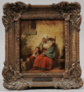 MOLIJN Petrus Marius 1819-1849,Seated Grandmother with Young Girl and a Dog Seeki,Skinner 2018-04-02