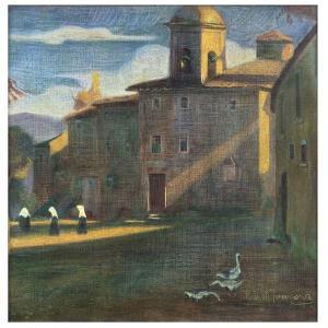MOLIN FERENZAN dal Raul 1879-1946,Paesaggio con chiesa,Colasanti Casa D'Aste Roma IT 2022-11-16